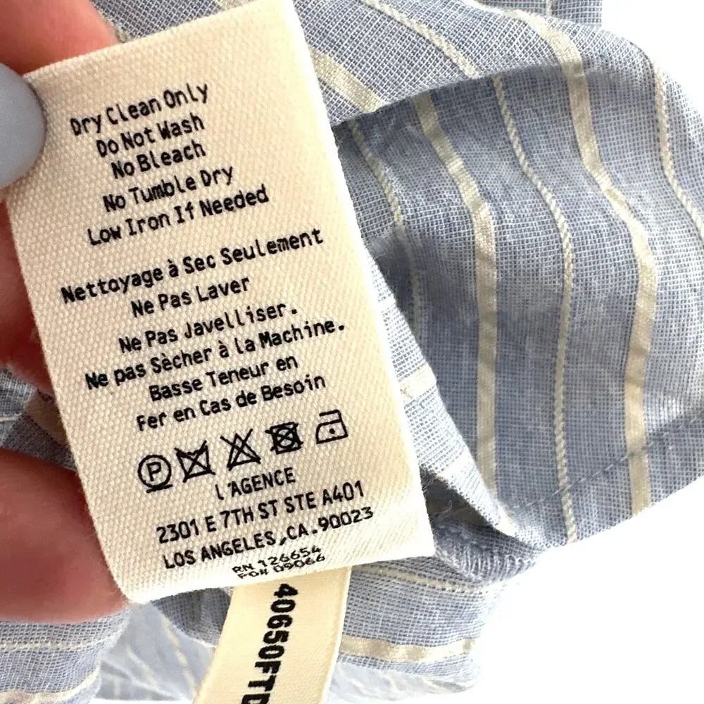 L'Agence Women's Light Blue/Bone Stripe Daniella Shirt Size XL